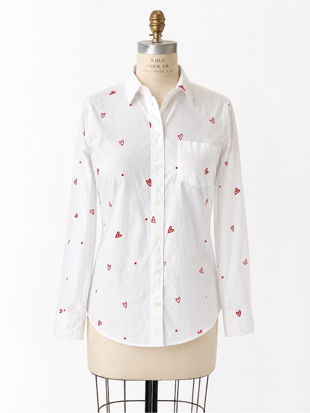 J. Crew White Shirt with Red Heart Embroidery
